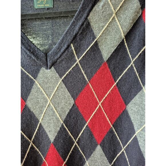 Sanzio Italian wool argyle sweater mens size 2XL navy blue grey‎ maroon - Picture 5 of 5